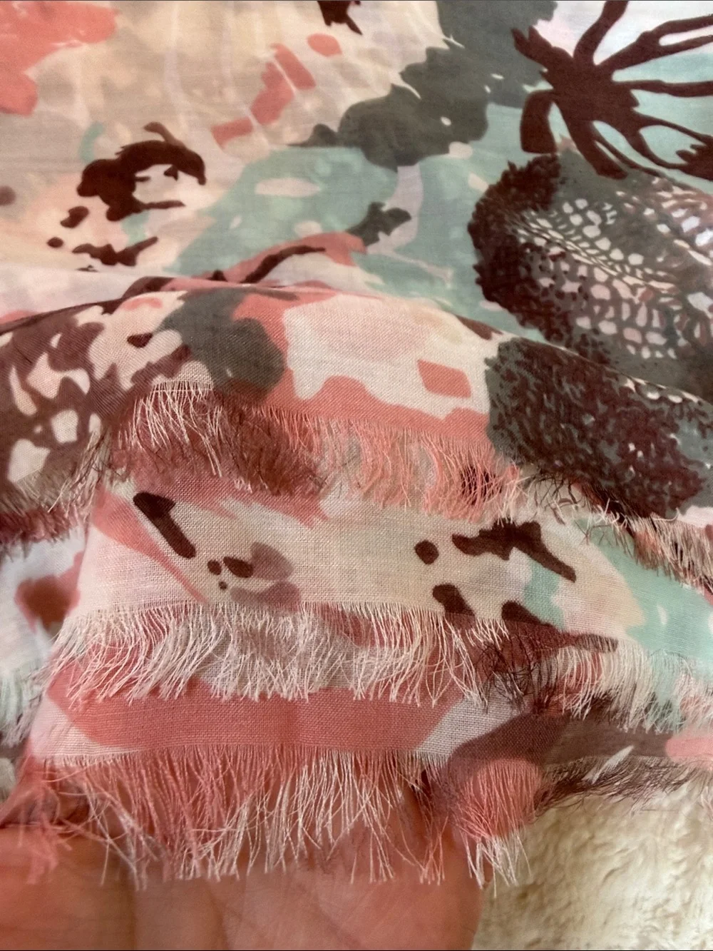 Charming Charlie Pink Floral Eyelash Fringe Lightweight Scarf Cottagecore NWT
